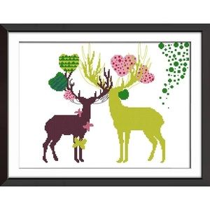 Abstract Deer Stamped Cross Stitch Kit